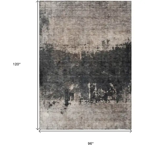 Taupe And Charcoal Abstract Washable Indoor Outdoor Area Rug Photo 3