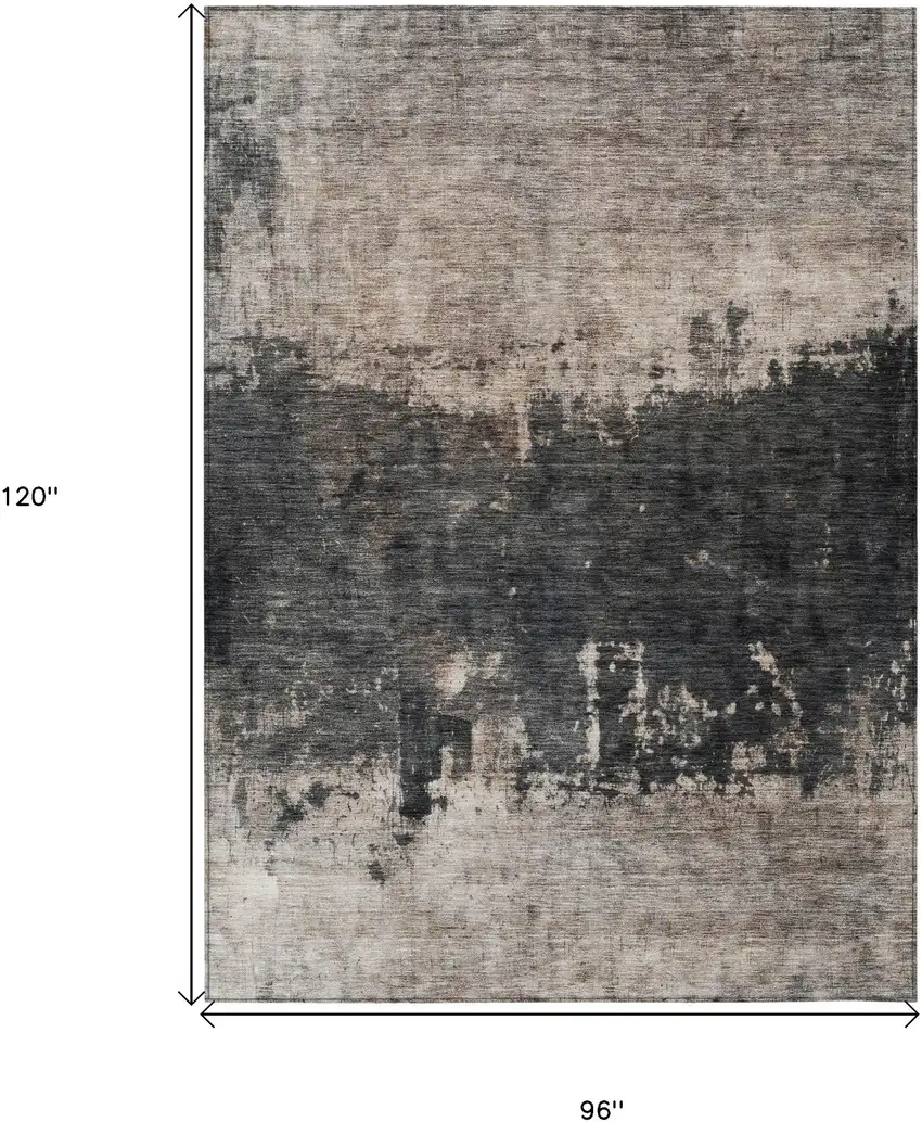 Taupe And Charcoal Abstract Washable Indoor Outdoor Area Rug Photo 3