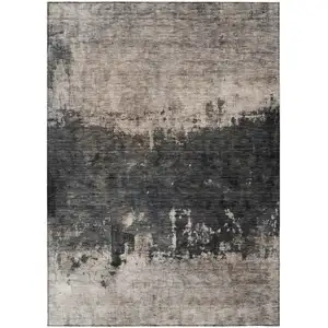 Photo of Taupe And Charcoal Abstract Washable Indoor Outdoor Area Rug