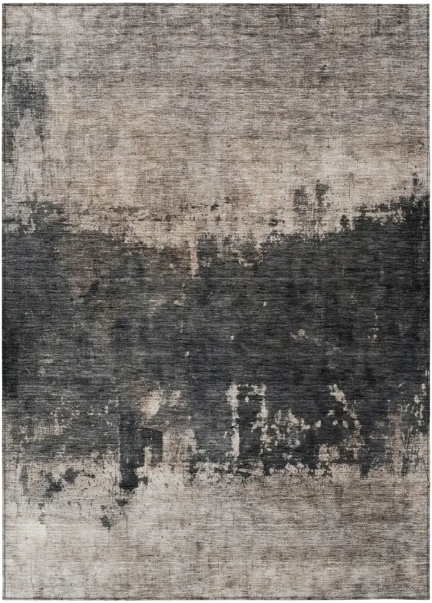 Taupe And Charcoal Abstract Washable Indoor Outdoor Area Rug Photo 2