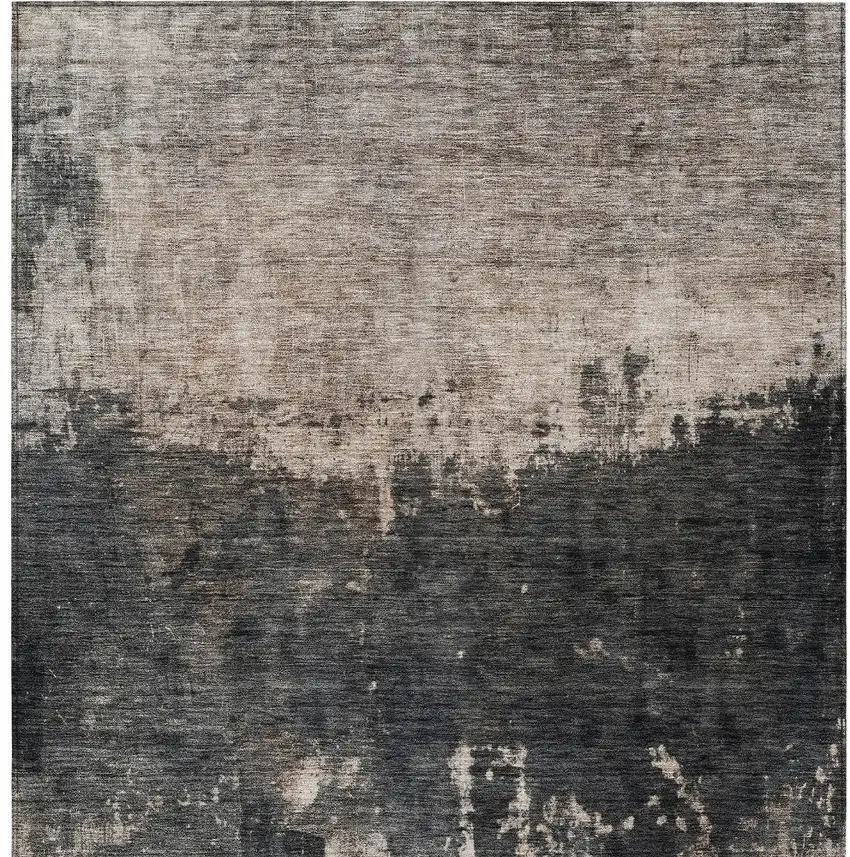 Taupe And Charcoal Abstract Washable Indoor Outdoor Area Rug Photo 7