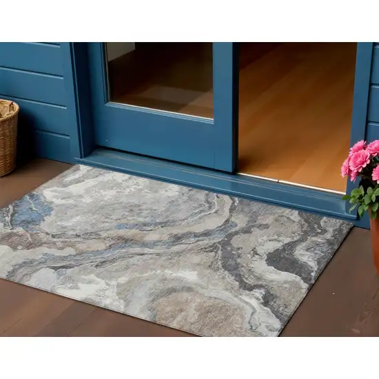 Taupe And Charcoal Abstract Washable Indoor Outdoor Area Rug Photo 2