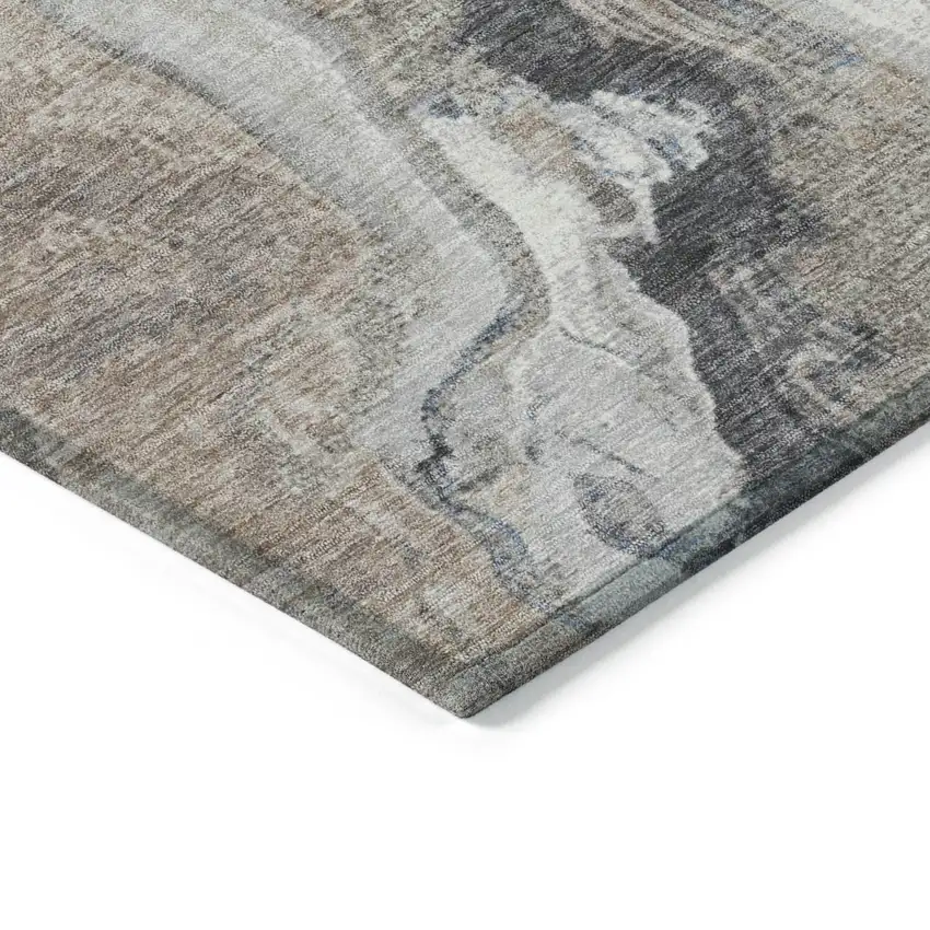 Taupe And Charcoal Abstract Washable Indoor Outdoor Area Rug Photo 6
