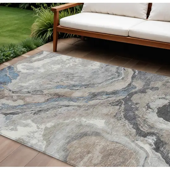 Taupe And Charcoal Abstract Washable Indoor Outdoor Area Rug Photo 2