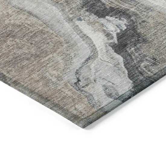 Taupe And Charcoal Abstract Washable Indoor Outdoor Area Rug Photo 9