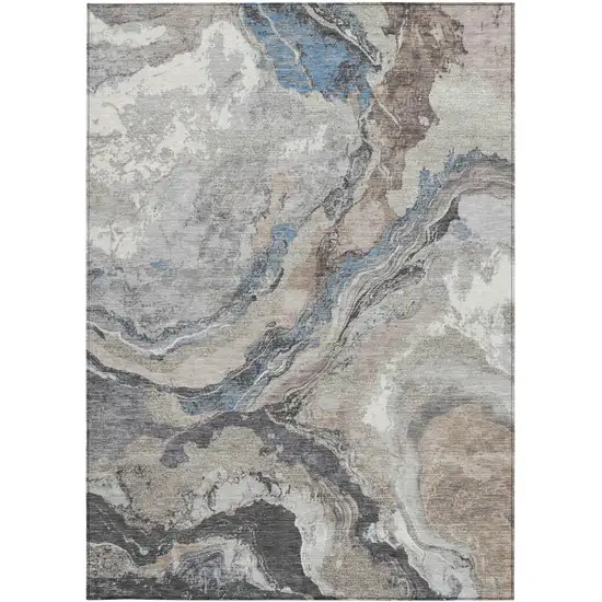 Taupe And Charcoal Abstract Washable Indoor Outdoor Area Rug Photo 3