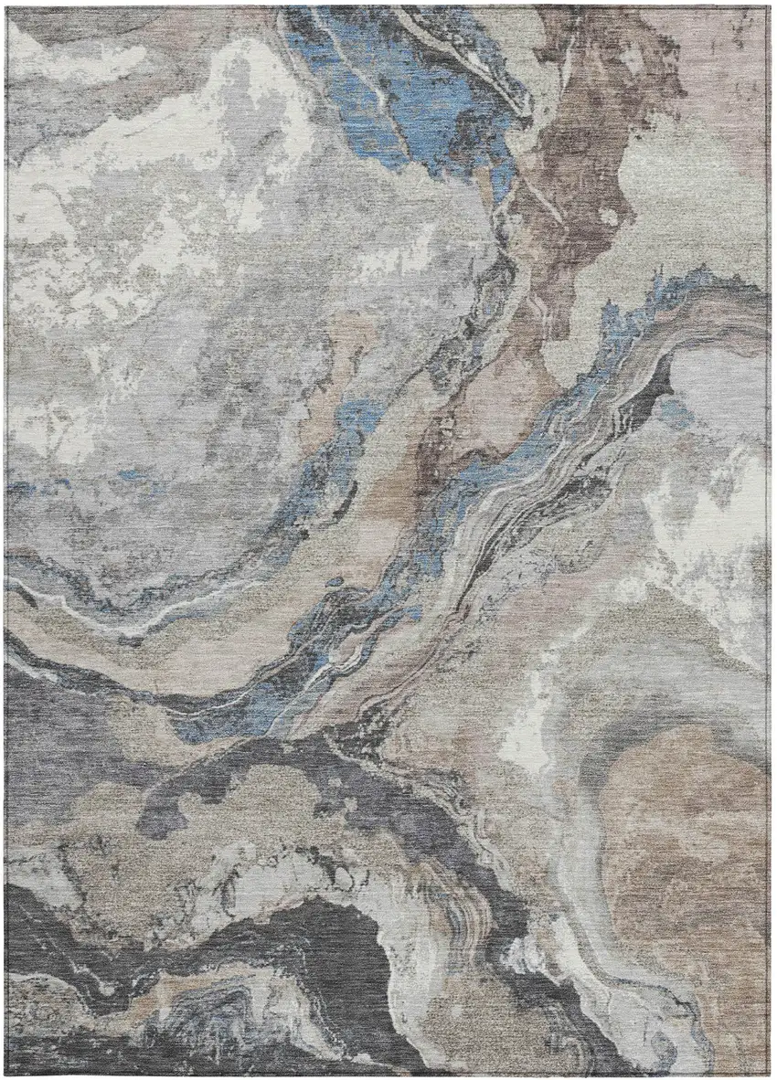 Taupe And Charcoal Abstract Washable Indoor Outdoor Area Rug Photo 3