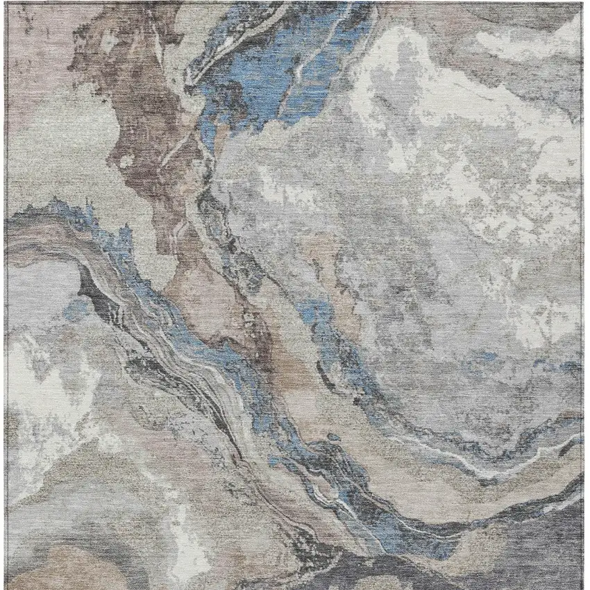 Taupe And Charcoal Abstract Washable Indoor Outdoor Area Rug Photo 8