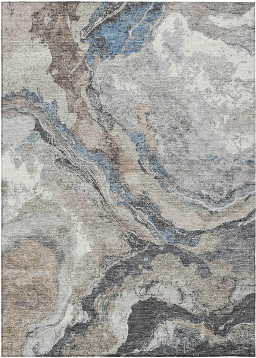 Taupe And Charcoal Abstract Washable Indoor Outdoor Area Rug Photo 1