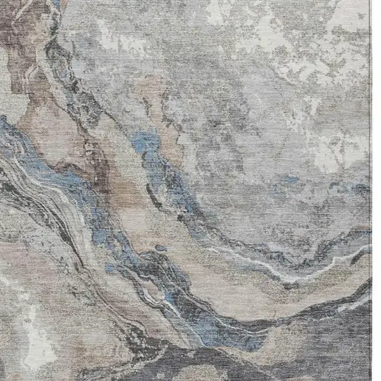 Taupe And Charcoal Abstract Washable Indoor Outdoor Area Rug Photo 3