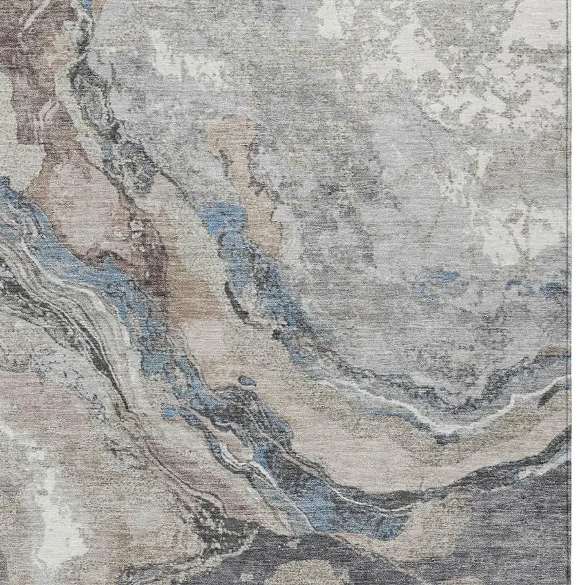 Taupe And Charcoal Abstract Washable Indoor Outdoor Area Rug Photo 3