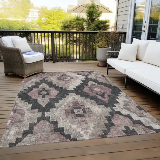 Taupe And Charcoal Aztec Washable Indoor Outdoor Area Rug Photo 8