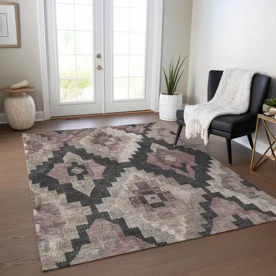 Taupe And Charcoal Aztec Washable Indoor Outdoor Area Rug Photo 6
