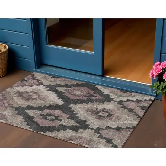 Taupe And Charcoal Aztec Washable Indoor Outdoor Area Rug Photo 2