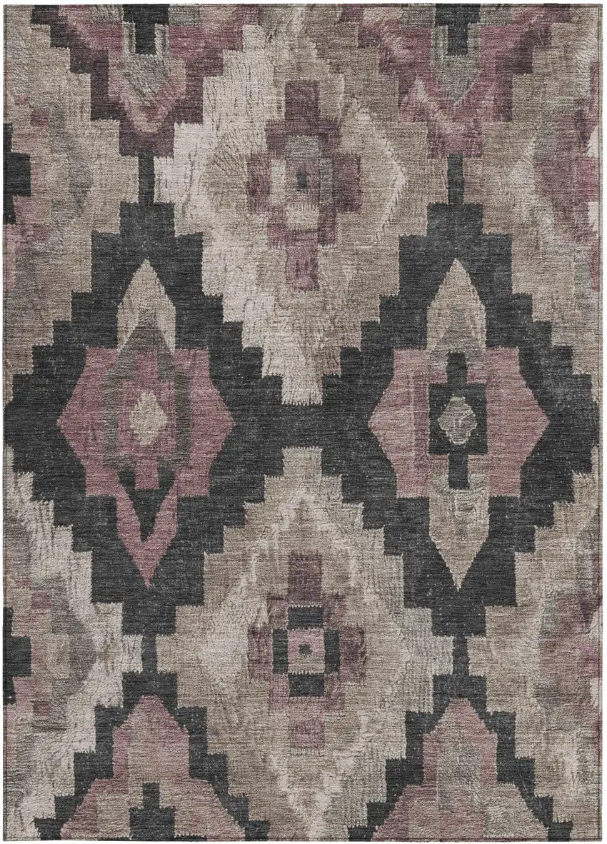 Taupe And Charcoal Aztec Washable Indoor Outdoor Area Rug Photo 3