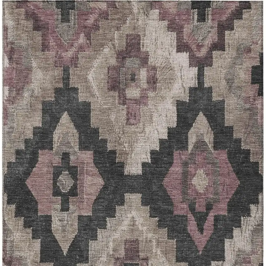 Taupe And Charcoal Aztec Washable Indoor Outdoor Area Rug Photo 4