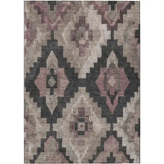 Taupe And Charcoal Aztec Washable Indoor Outdoor Area Rug Photo 1