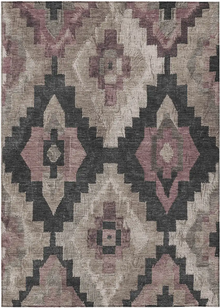 Taupe And Charcoal Aztec Washable Indoor Outdoor Area Rug Photo 1