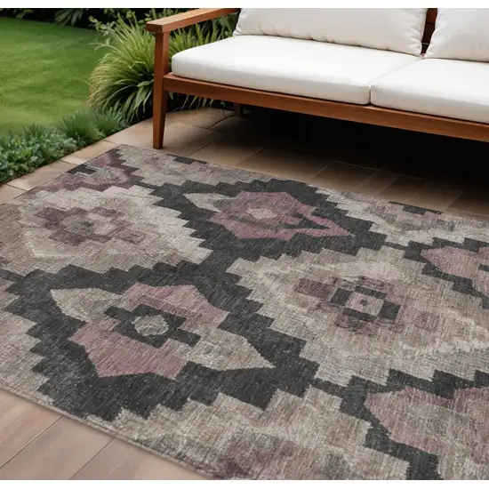 Taupe And Charcoal Aztec Washable Indoor Outdoor Area Rug Photo 2