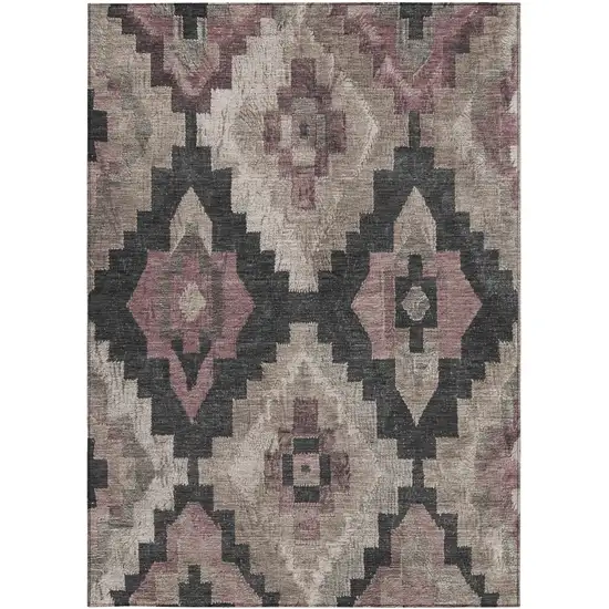 Taupe And Charcoal Aztec Washable Indoor Outdoor Area Rug Photo 4