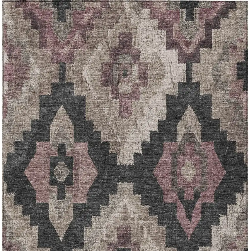 Taupe And Charcoal Aztec Washable Indoor Outdoor Area Rug Photo 9