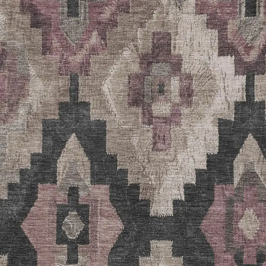 Taupe And Charcoal Aztec Washable Indoor Outdoor Area Rug Photo 3