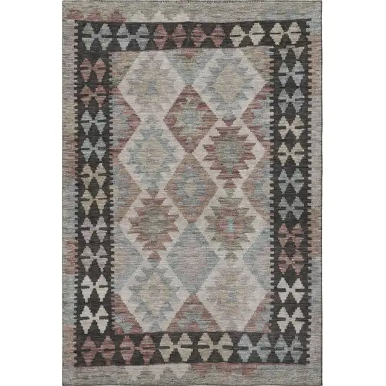 Taupe And Charcoal Tribal Washable Area Rug With UV Protection Photo 4