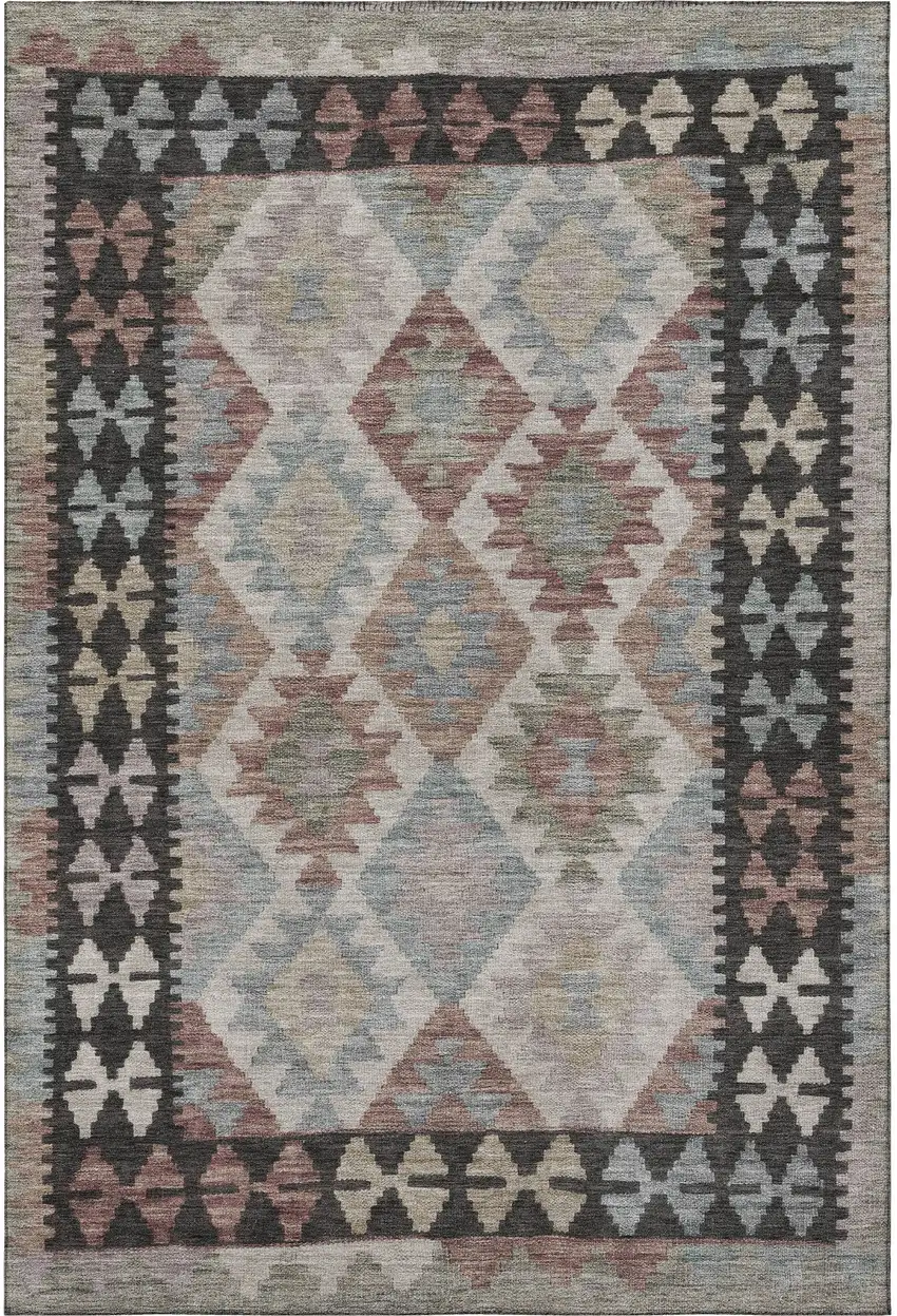 Taupe And Charcoal Tribal Washable Area Rug With UV Protection Photo 4
