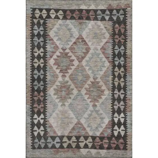 Taupe And Charcoal Tribal Washable Area Rug With UV Protection Photo 1