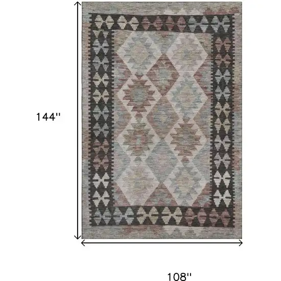 Taupe And Charcoal Tribal Washable Area Rug With UV Protection Photo 9