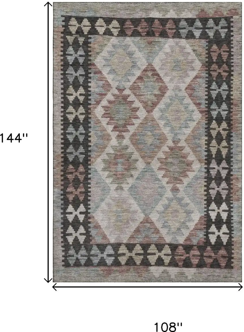 Taupe And Charcoal Tribal Washable Area Rug With UV Protection Photo 9