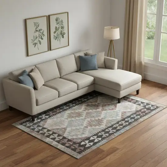 Taupe And Charcoal Tribal Washable Area Rug With UV Protection Photo 2