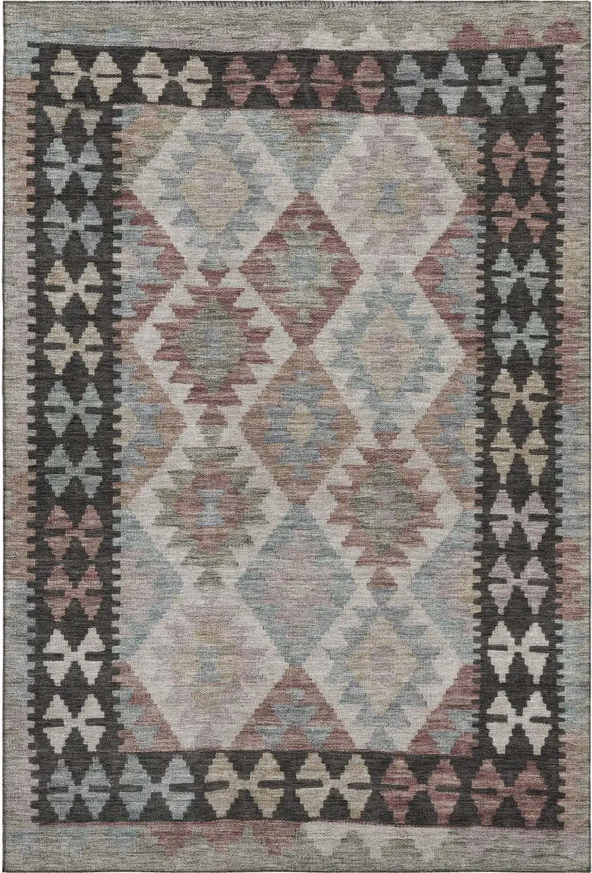 Taupe And Charcoal Tribal Washable Area Rug With UV Protection Photo 1
