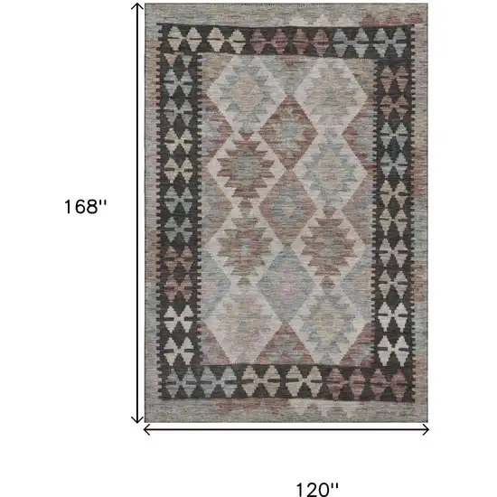 Taupe And Charcoal Tribal Washable Area Rug With UV Protection Photo 9