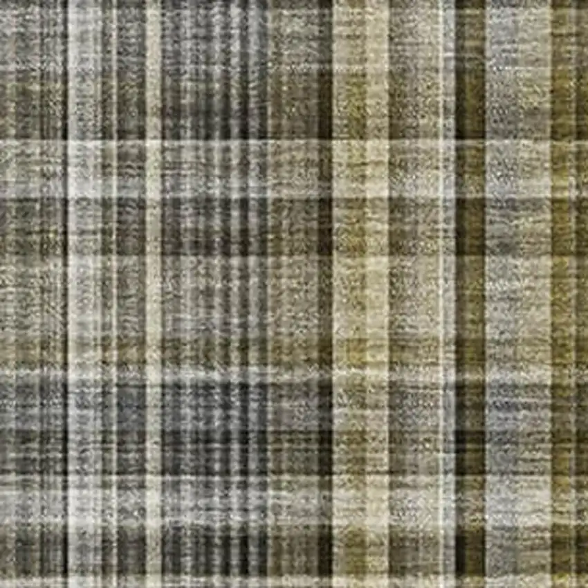 Taupe And Coffee Plaid Washable Area Rug With UV Protection Photo 3