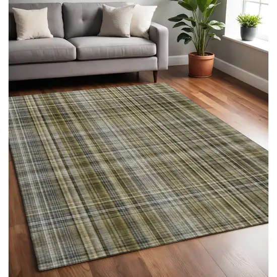 Taupe And Coffee Plaid Washable Area Rug With UV Protection Photo 2
