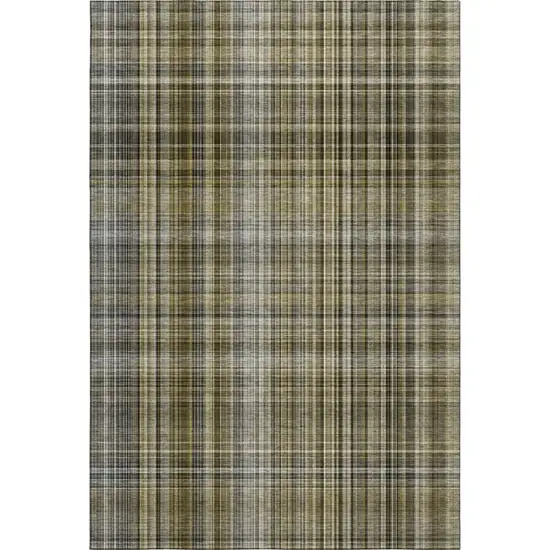 Taupe And Coffee Plaid Washable Area Rug With UV Protection Photo 1