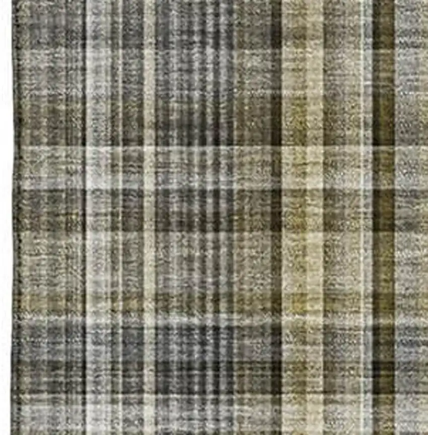 Taupe And Coffee Plaid Washable Area Rug With UV Protection Photo 3