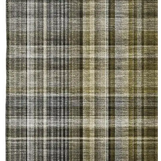 Taupe And Coffee Plaid Washable Area Rug With UV Protection Photo 3
