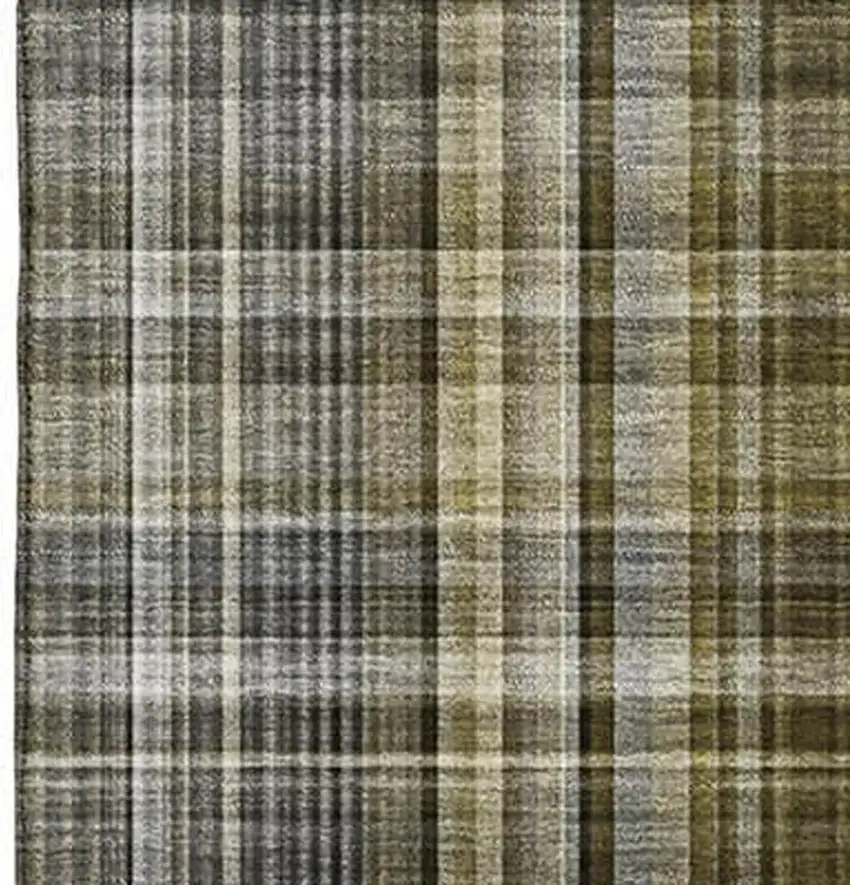 Taupe And Coffee Plaid Washable Area Rug With UV Protection Photo 3