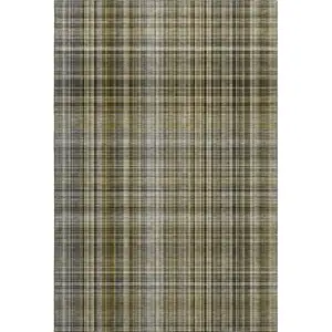 Photo of Taupe And Coffee Plaid Washable Area Rug With UV Protection