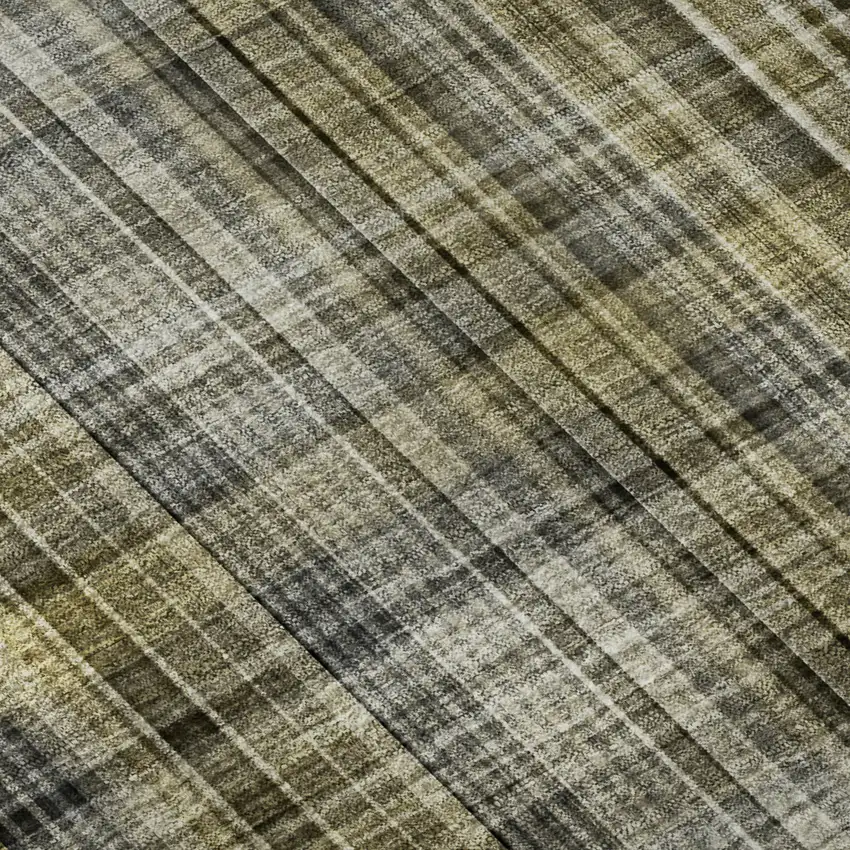 Taupe And Coffee Plaid Washable Area Rug With UV Protection Photo 9