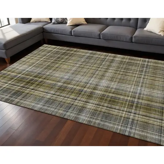 Taupe And Coffee Plaid Washable Area Rug With UV Protection Photo 2