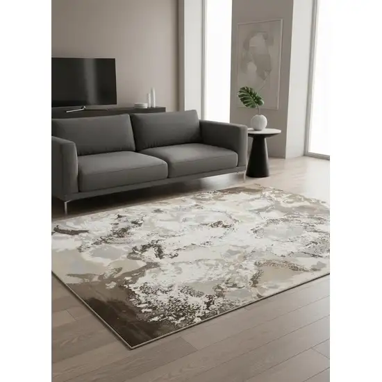 Taupe And Cream Abstract Area Rug Photo 1