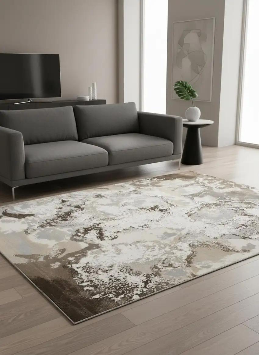Taupe And Cream Abstract Area Rug Photo 1