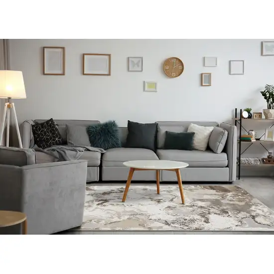 Taupe And Cream Abstract Area Rug Photo 6