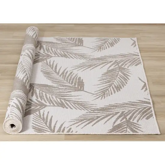 Taupe And Cream Botanical Leaves Area Rug Photo 9