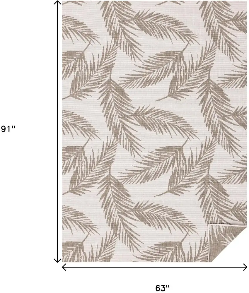 Taupe And Cream Botanical Leaves Area Rug Photo 3