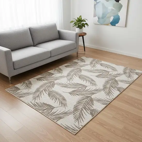Taupe And Cream Botanical Leaves Area Rug Photo 1