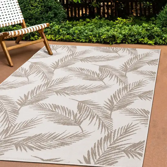 Taupe And Cream Botanical Leaves Area Rug Photo 4